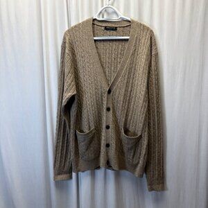 Kallspin Mens Cardigan Size Large Cashmere Wool Blend Tan Long Sleeve Sweater